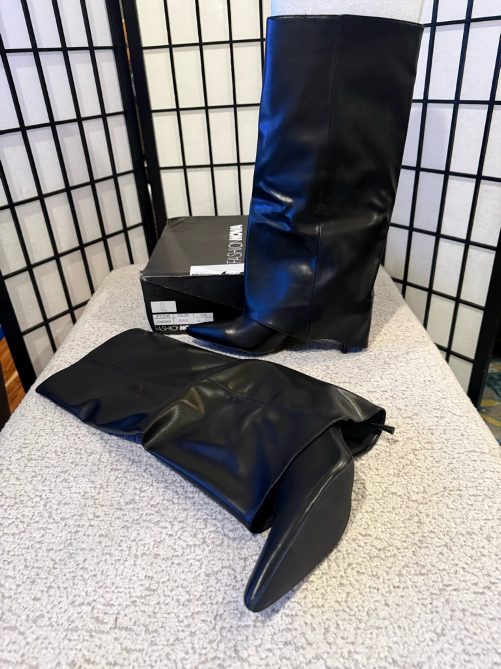 Black Knee High Boots Pointed Toe Kitten Heel Women Size 10 New With Box